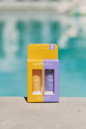 Dupes & Co Caramel Cream and Watermelon Burst Lip Balm 2-pack front view